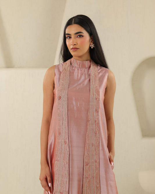 Long Tie Silk Dress - Tea Rose