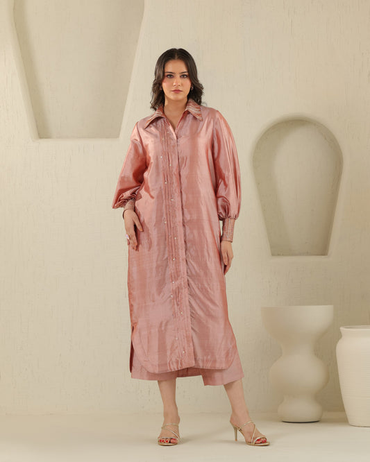 Pintuck Silk Dress / Set - Tea Rose