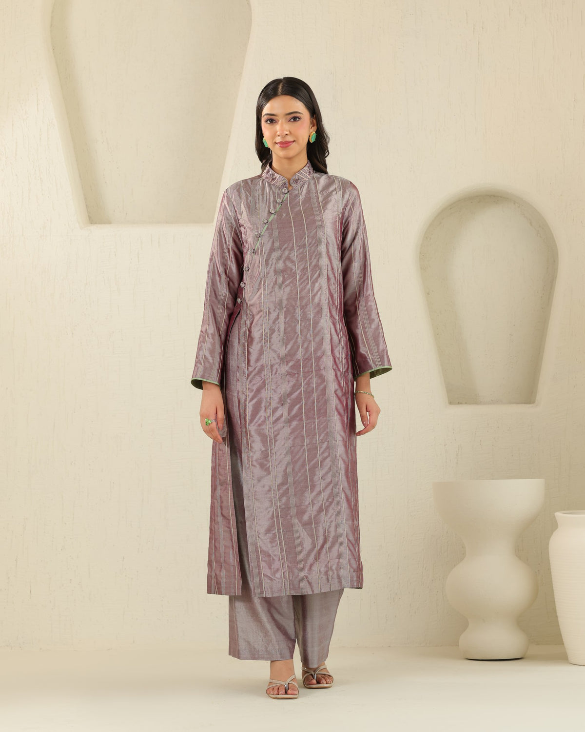 Angrakha Silk Set - Plum Ash