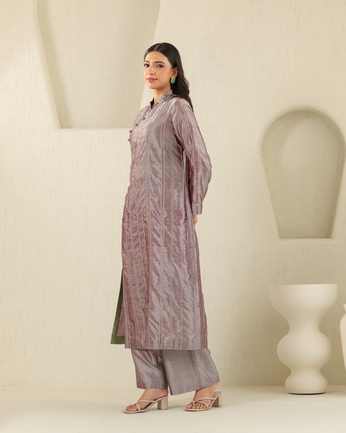 Angrakha Silk Set - Plum Ash