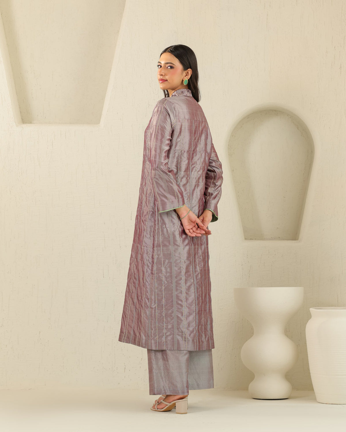 Angrakha Silk Set - Plum Ash