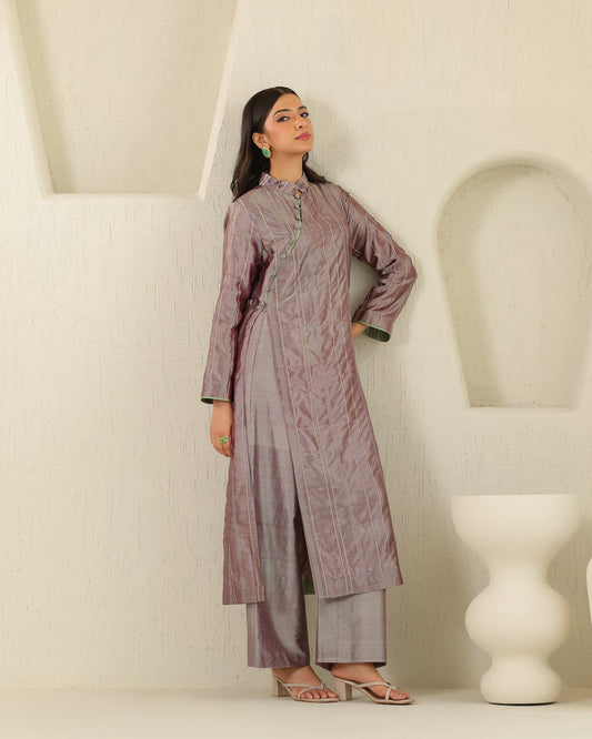 Angrakha Silk Set - Plum Ash
