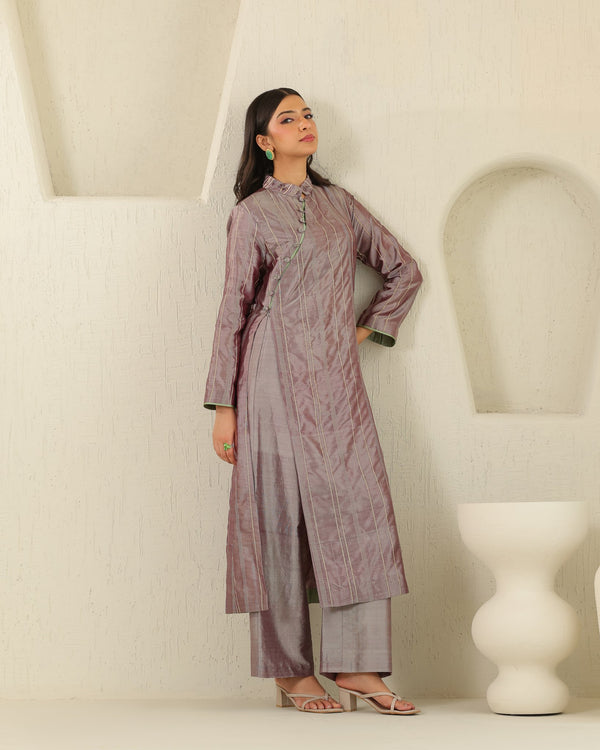 Angrakha Silk Set - Plum Ash