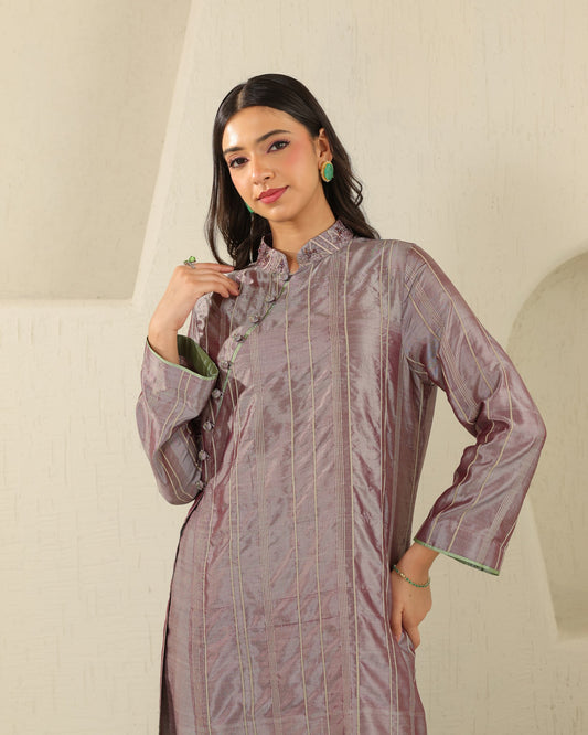 Angrakha Silk Set - Plum Ash
