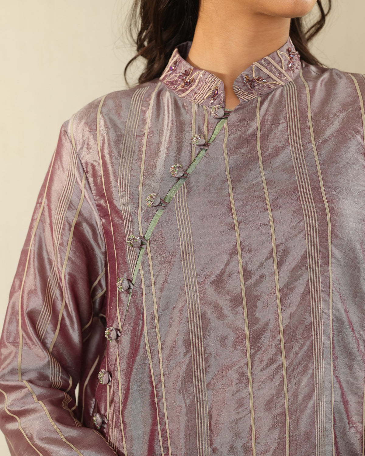 Angrakha Silk Set - Plum Ash