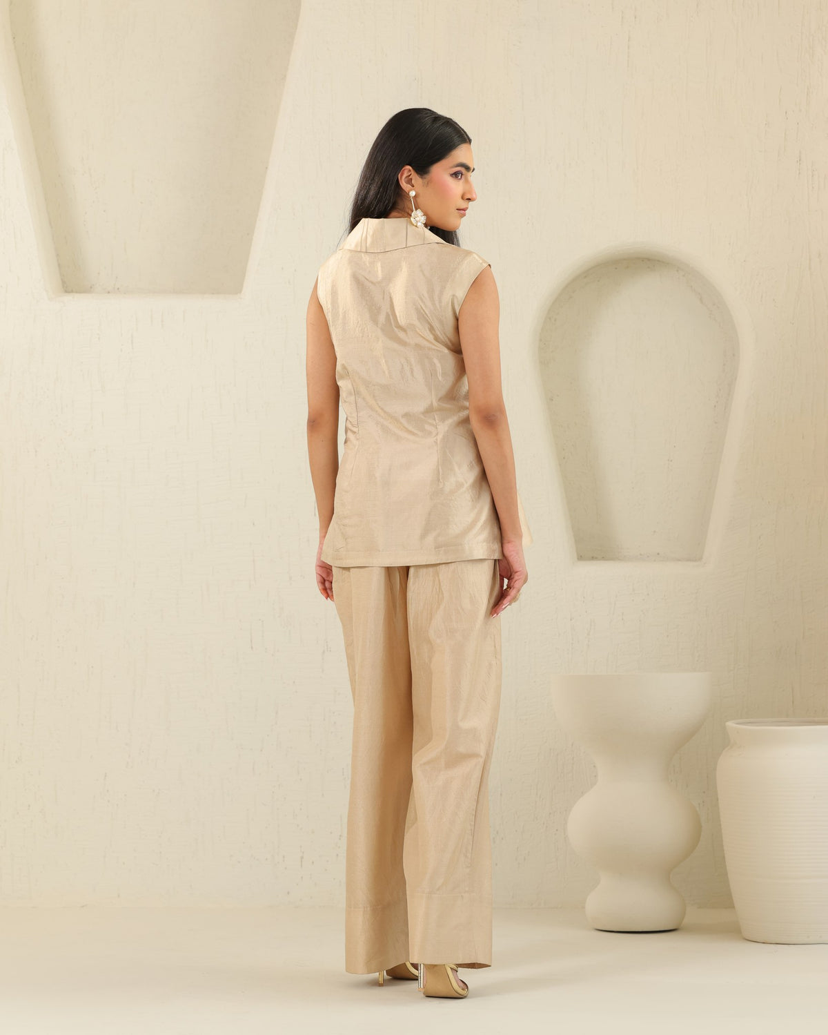 Cross Lapel Silk Set - Honey Milk