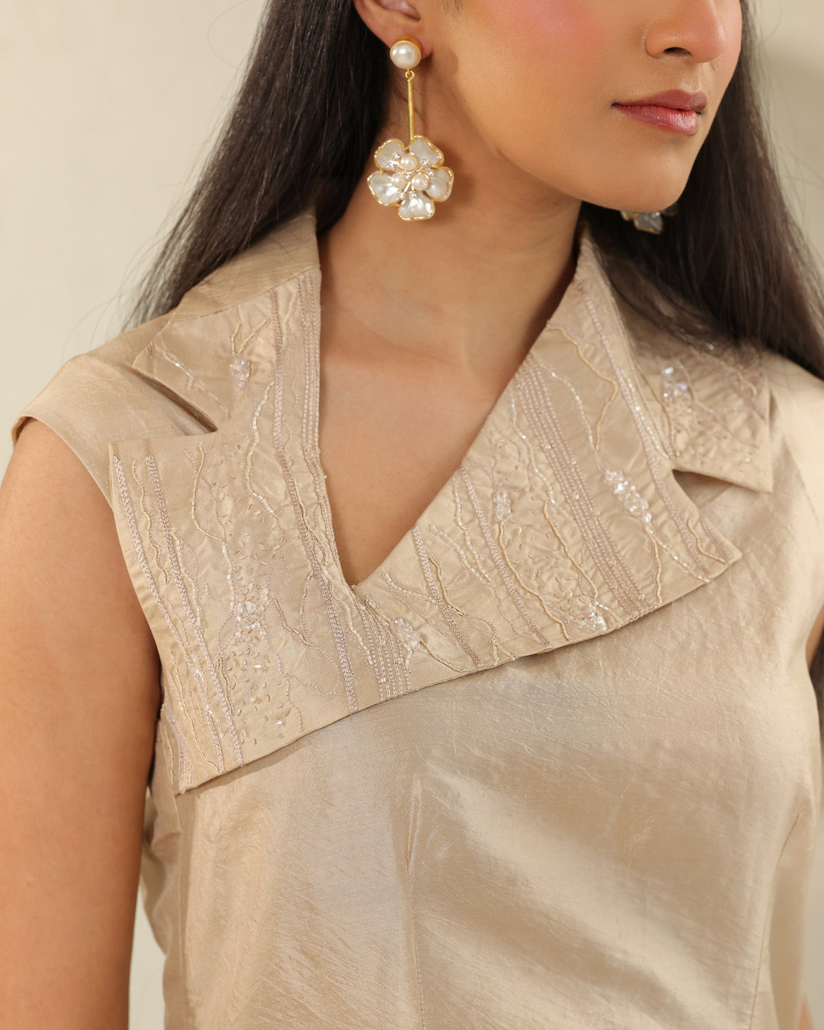 Cross Lapel Silk Set - Honey Milk