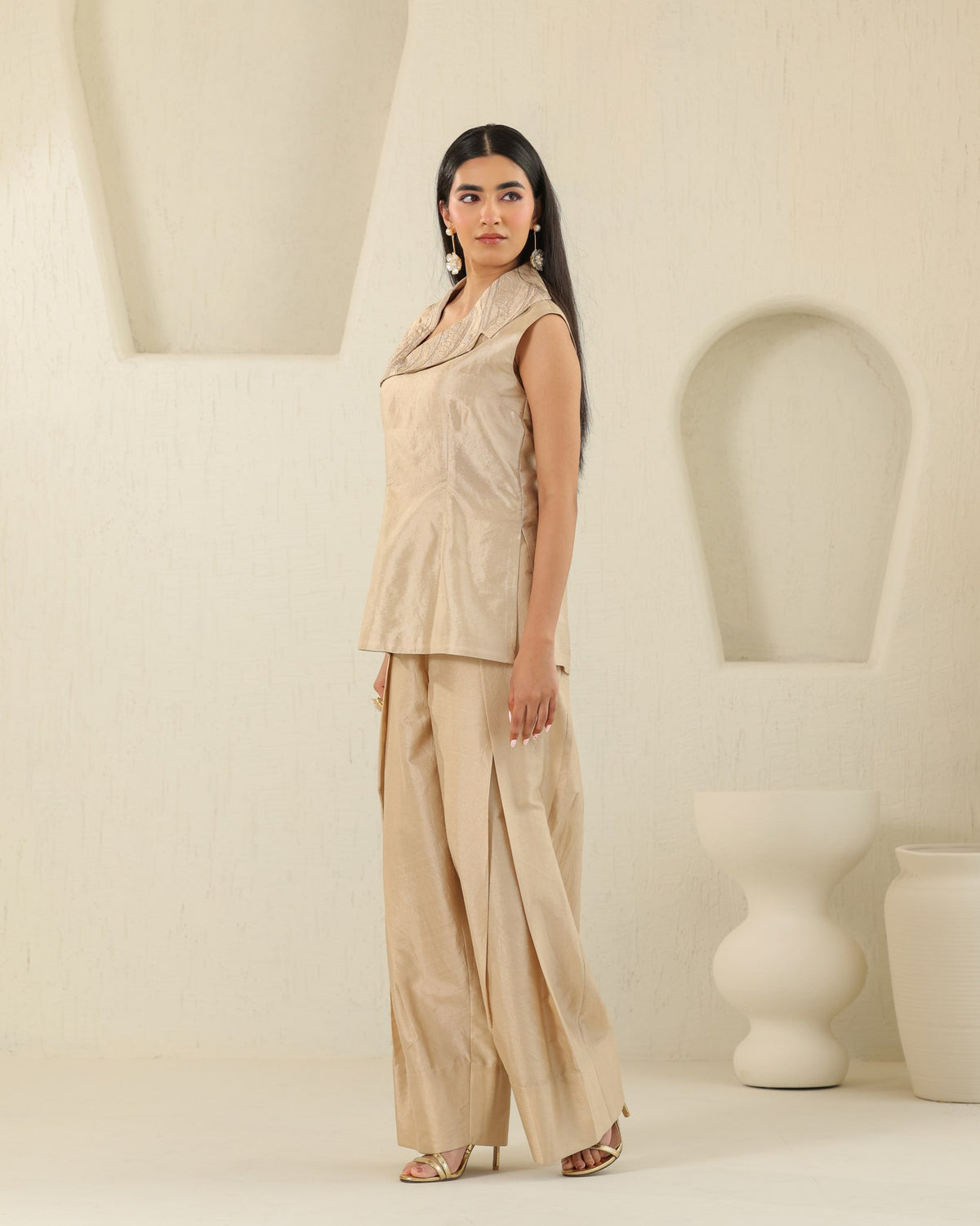 Cross Lapel Silk Set - Honey Milk