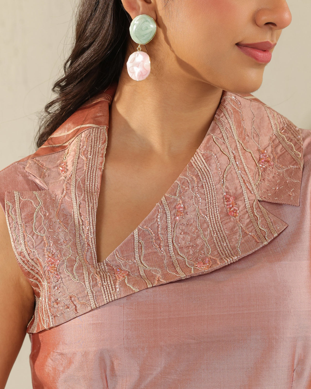 Cross Lapel Silk Set - Tea Rose
