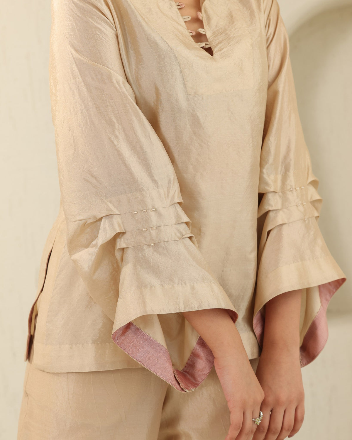 Crystal Pleat Silk Set - Honey Milk