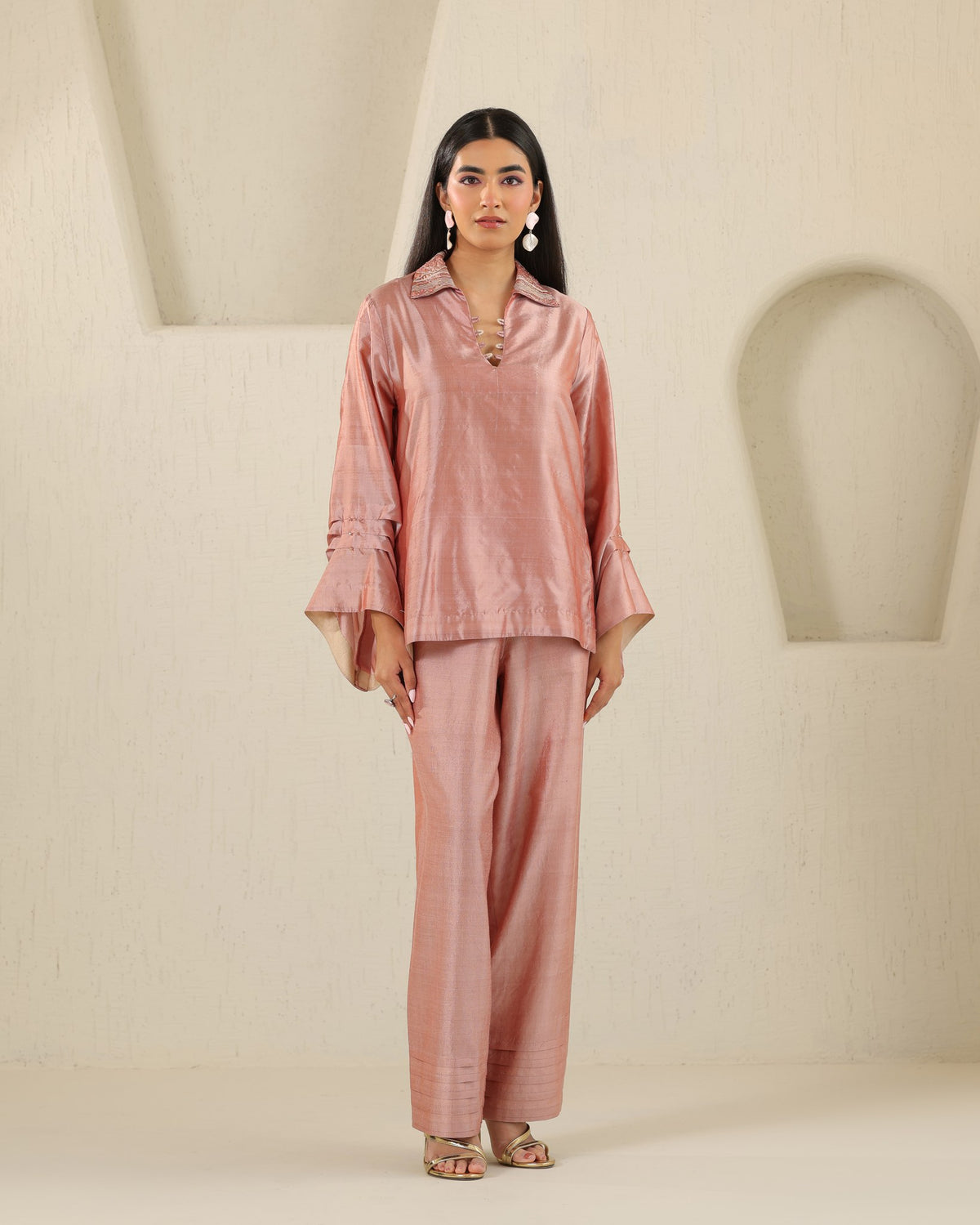 Crystal Pleat Silk Set - Tea Rose