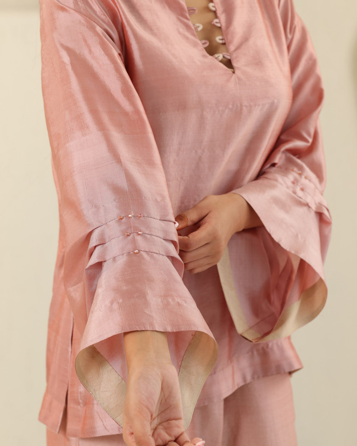 Crystal Pleat Silk Set - Tea Rose