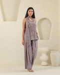 Halter Leaf Silk Set - Plum Ash