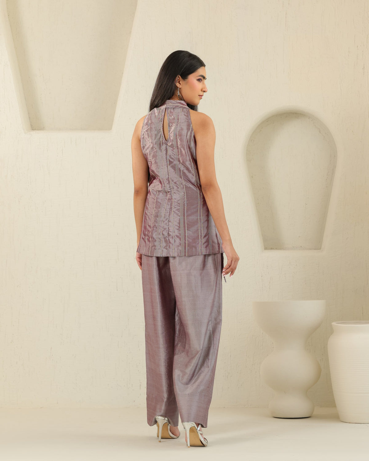 Halter Leaf Silk Set - Plum Ash
