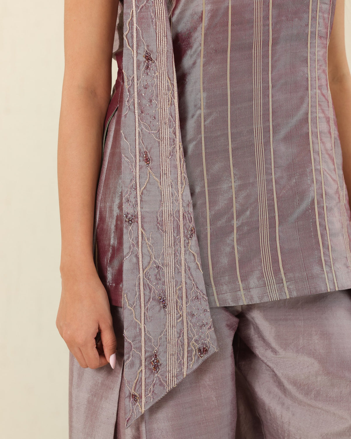 Halter Leaf Silk Set - Plum Ash