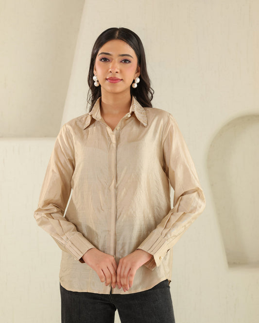 Handloom Silk Shirt - Honey Milk