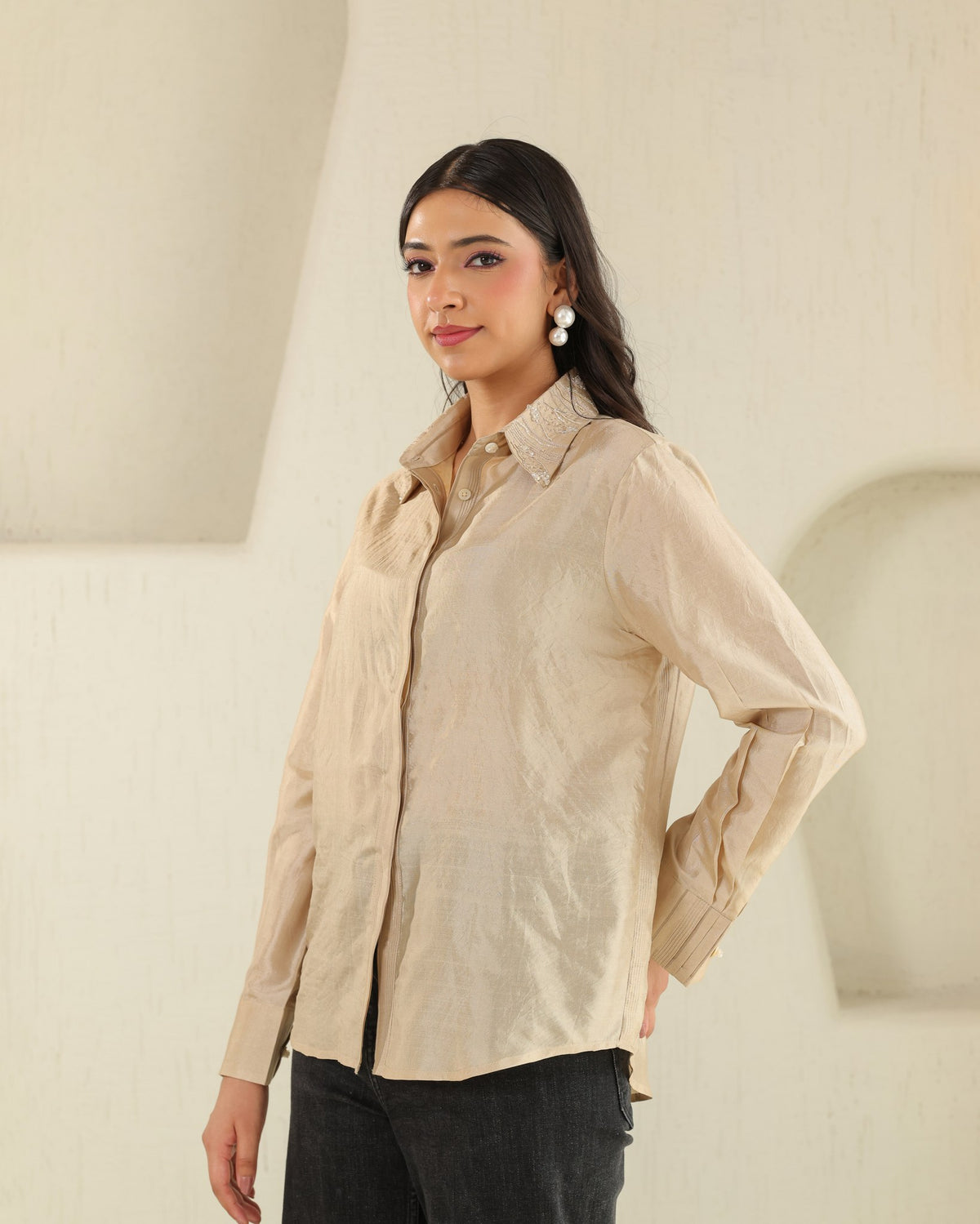 Handloom Silk Shirt - Honey Milk