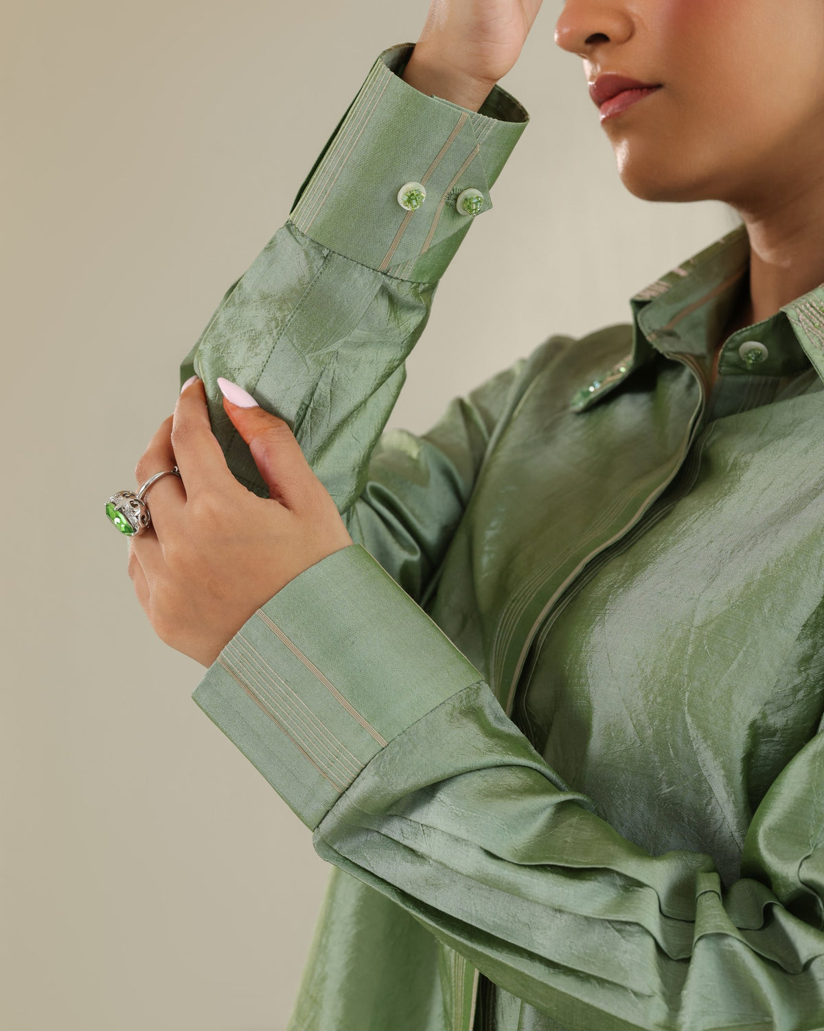 Handloom Silk Shirt - Matcha Green