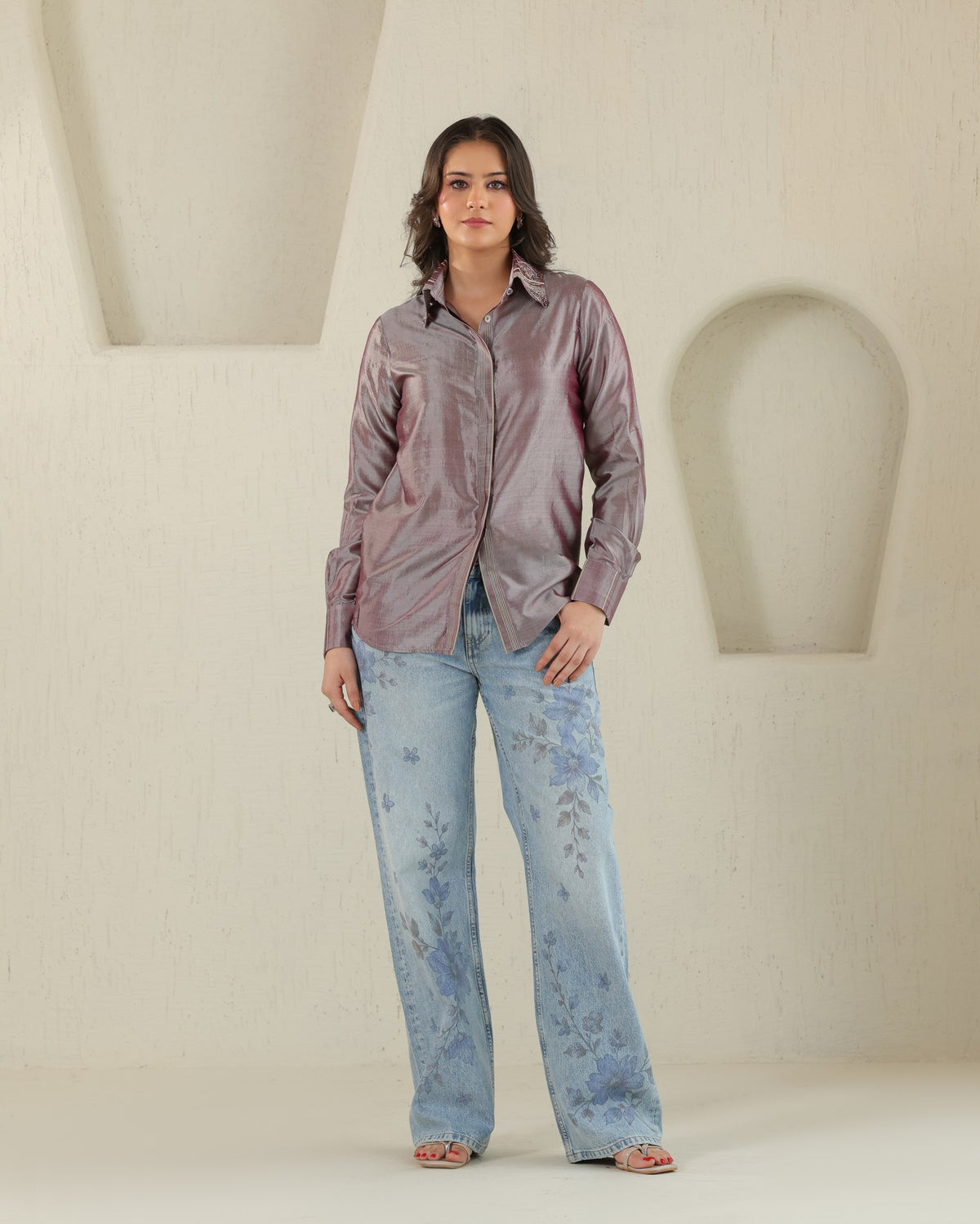 Handloom Silk Shirt - Plum Ash