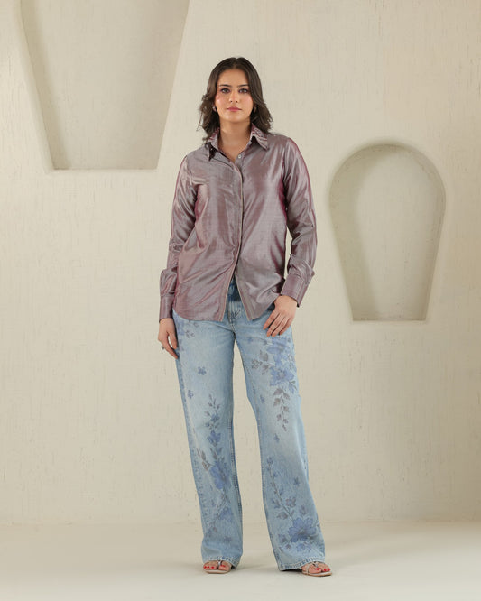 Handloom Silk Shirt - Plum Ash