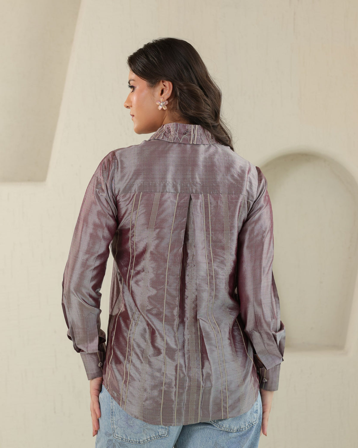 Handloom Silk Shirt - Plum Ash