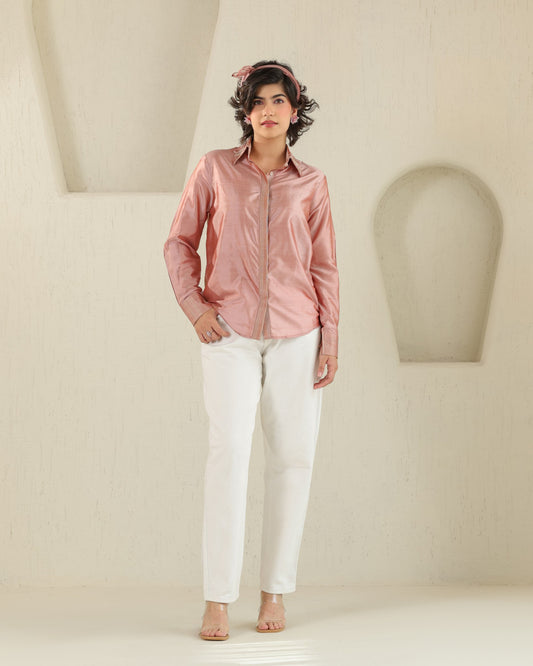 Handloom Silk Shirt - Tea Rose