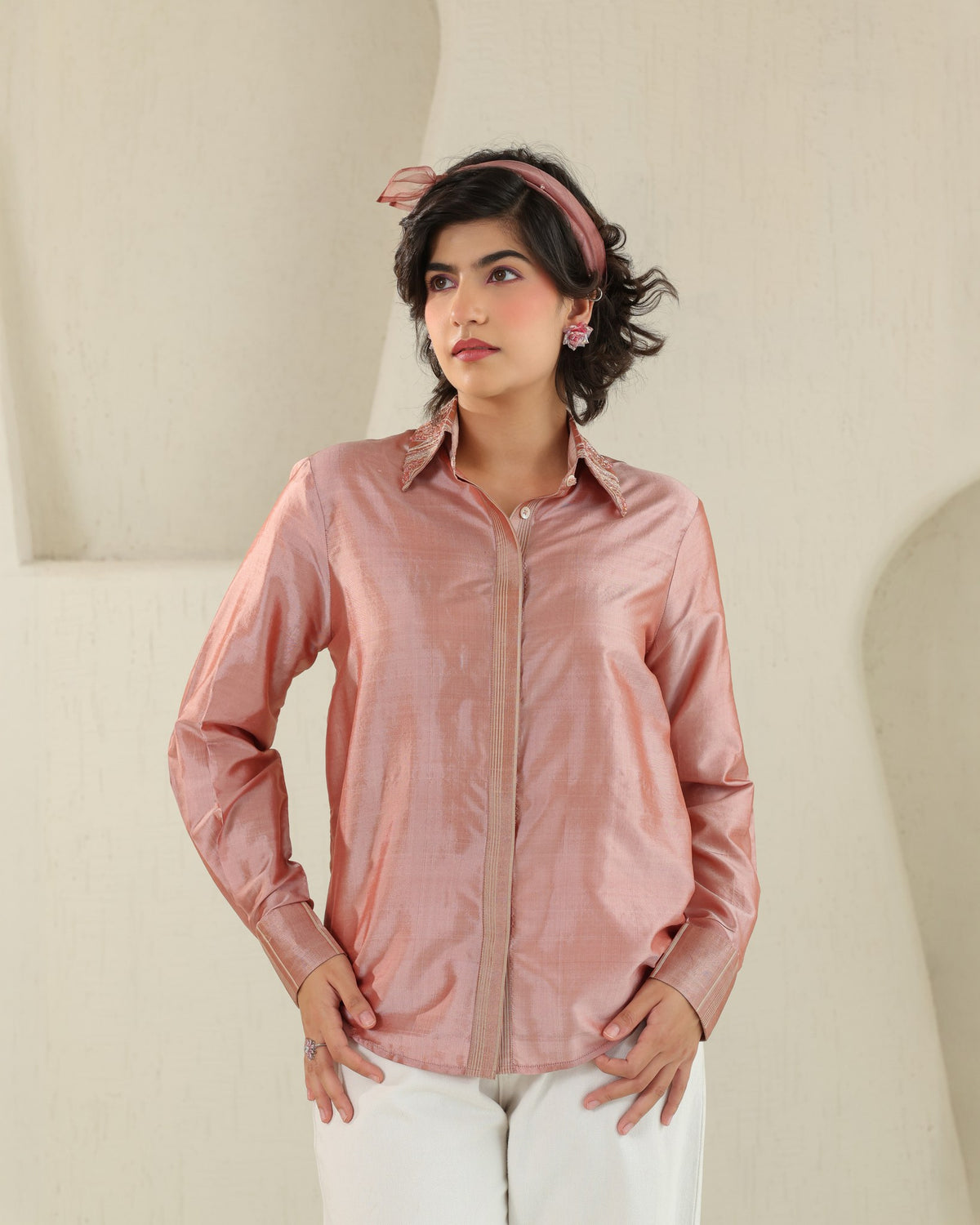 Handloom Silk Shirt - Tea Rose