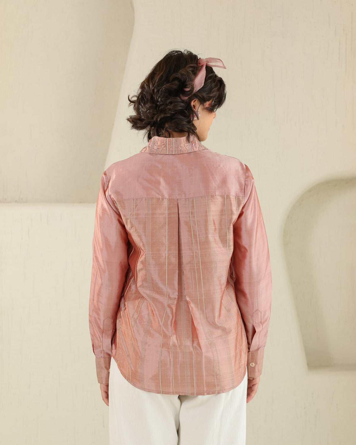 Handloom Silk Shirt - Tea Rose