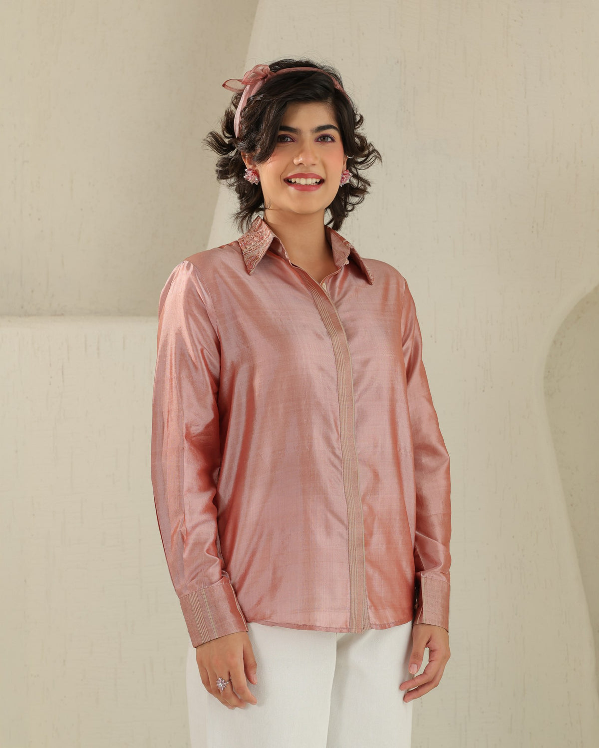 Handloom Silk Shirt - Tea Rose