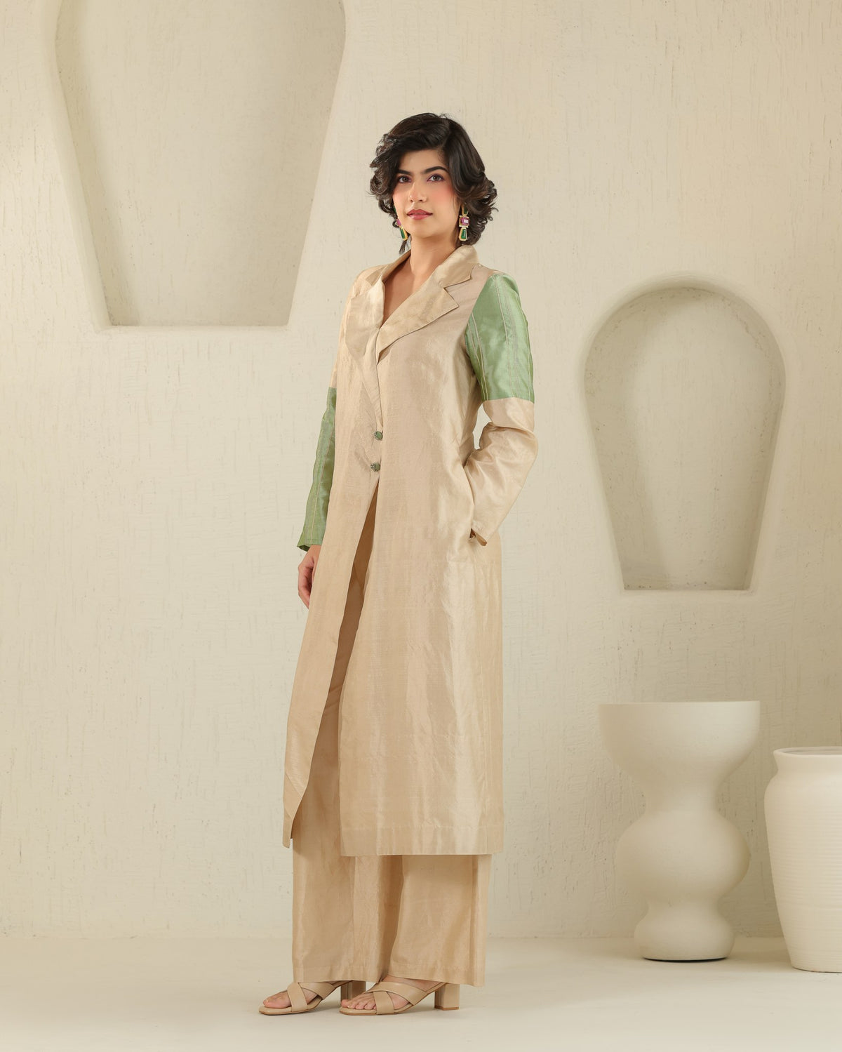 Long Lapel Silk Set - Honey Milk