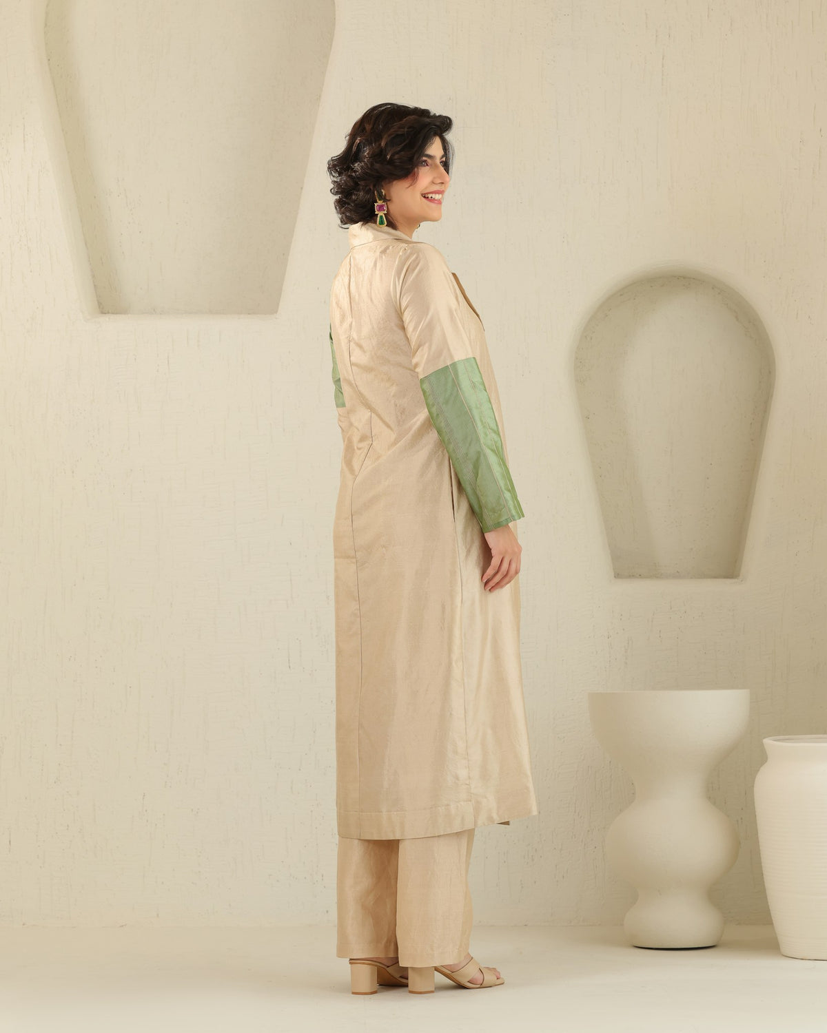 Long Lapel Silk Set - Honey Milk