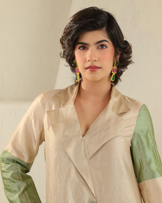 Long Lapel Silk Set - Honey Milk