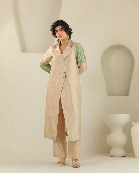 Long Lapel Silk Set - Honey Milk