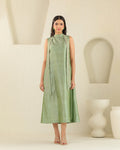 Long Tie Silk Dress - Matcha Green