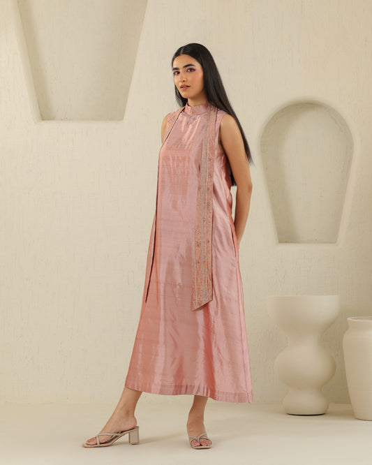 Long Tie Silk Dress - Tea Rose