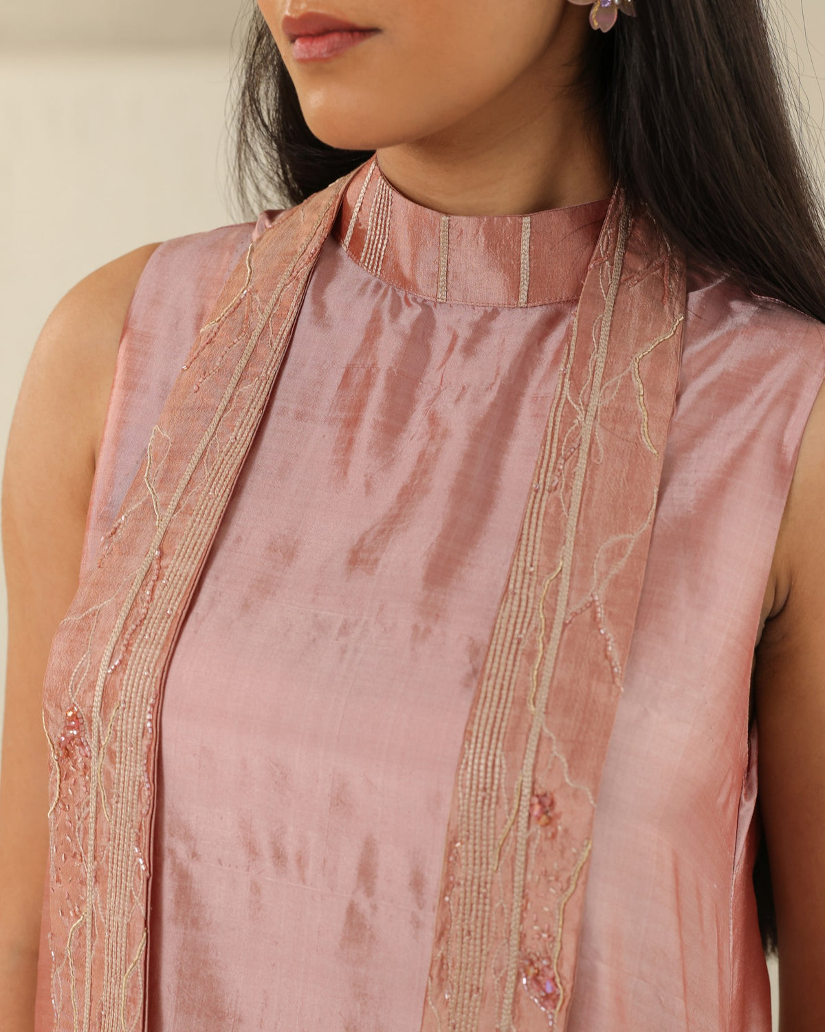 Long Tie Silk Dress - Tea Rose