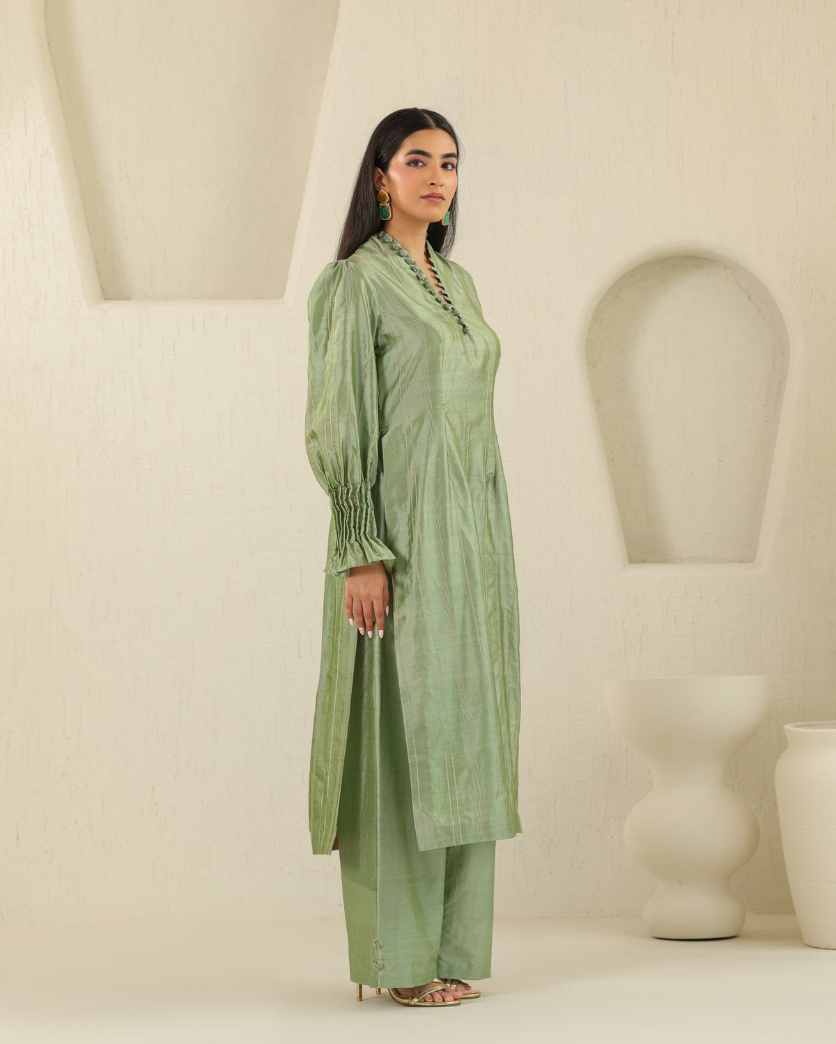 Longline Silk Set - Matcha Green