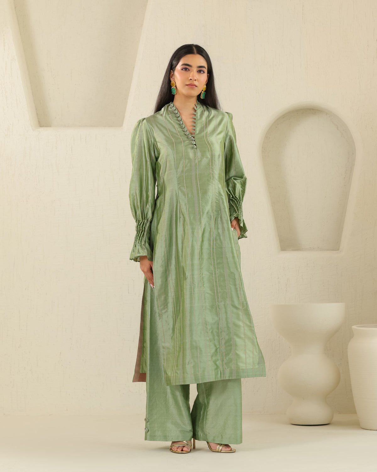 Longline Silk Set - Matcha Green