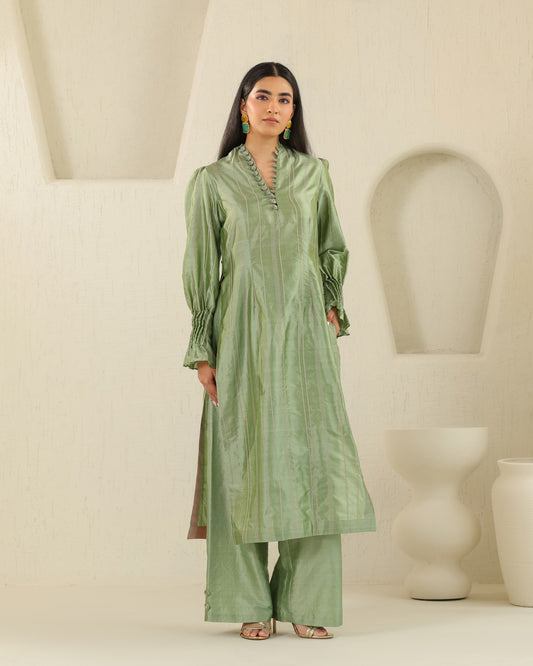 Longline Silk Set - Matcha Green