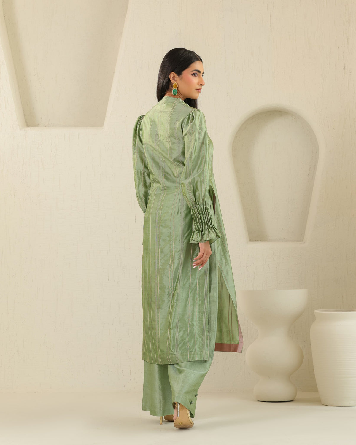 Longline Silk Set - Matcha Green