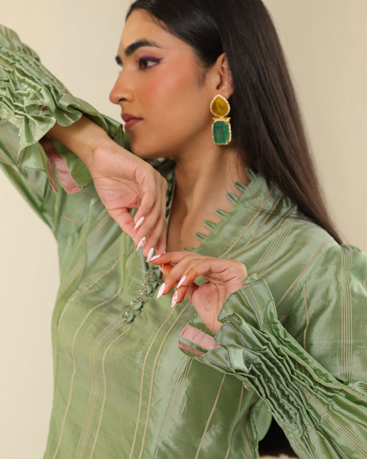 Longline Silk Set - Matcha Green
