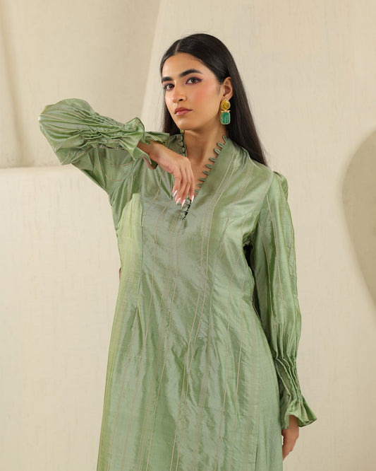 Longline Silk Set - Matcha Green