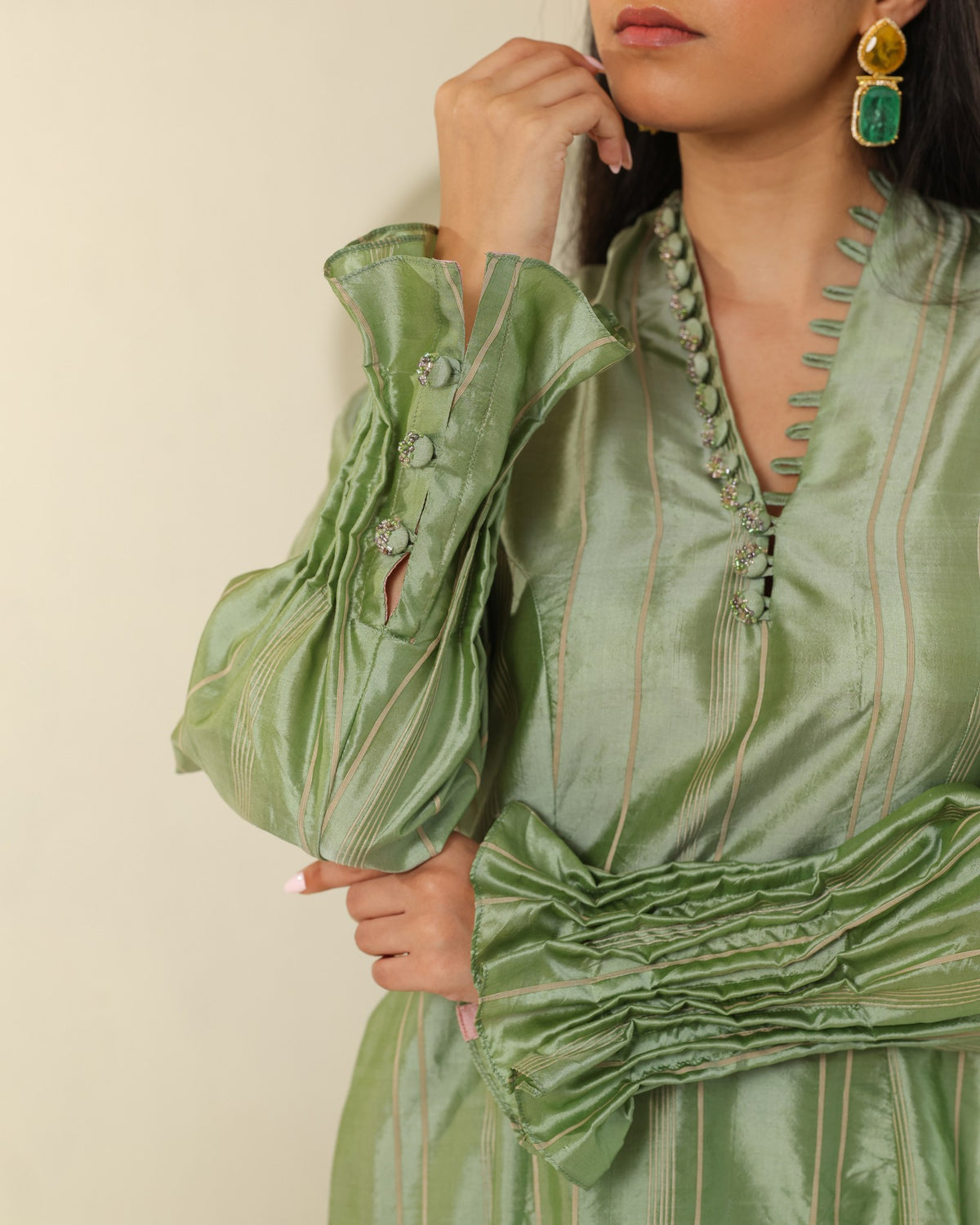 Longline Silk Set - Matcha Green