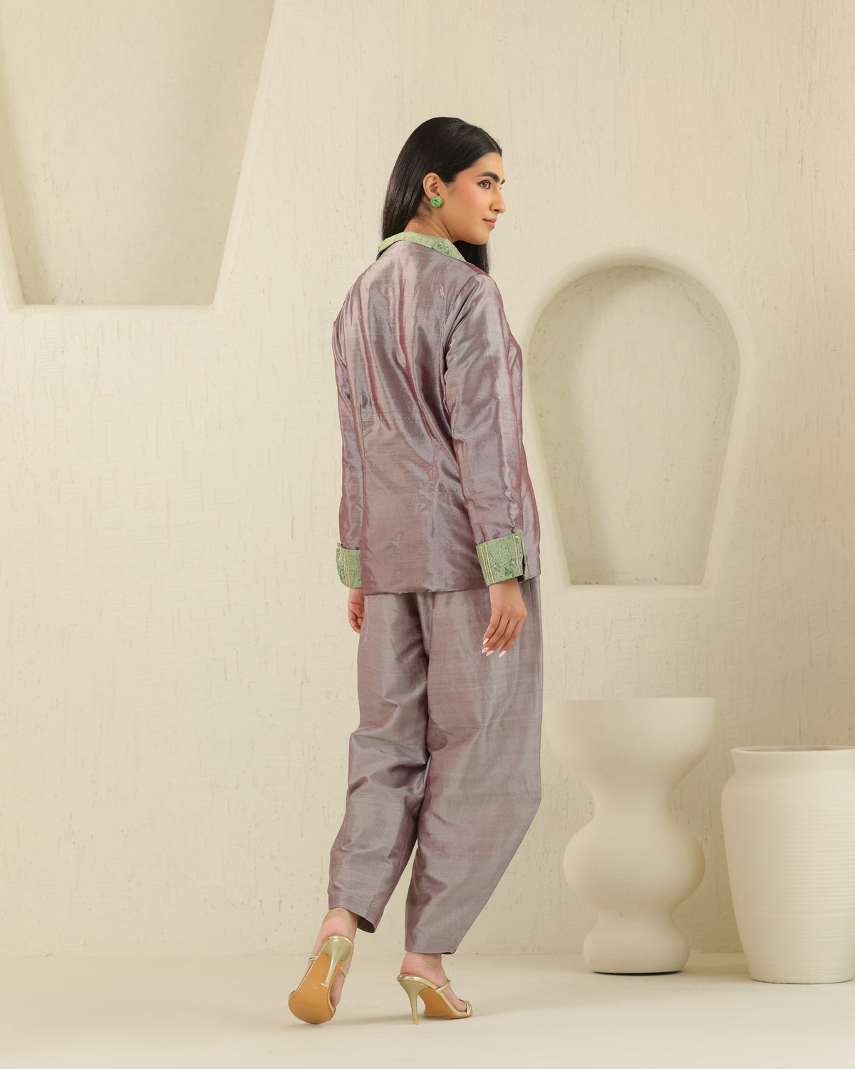 Mandarin Jacket Silk Set - Plum Ash