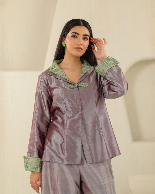 Mandarin Jacket Silk Set - Plum Ash