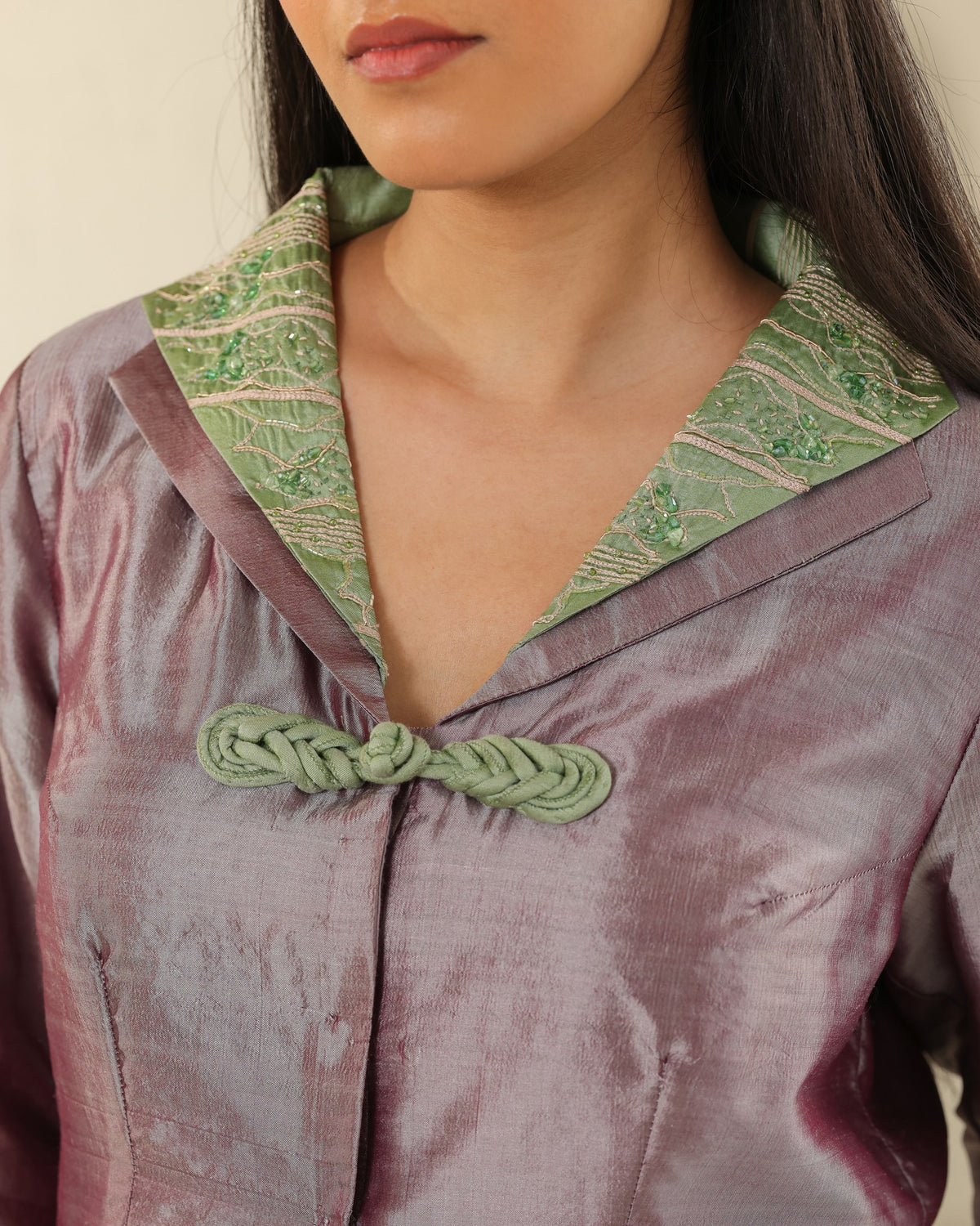 Mandarin Jacket Silk Set - Plum Ash
