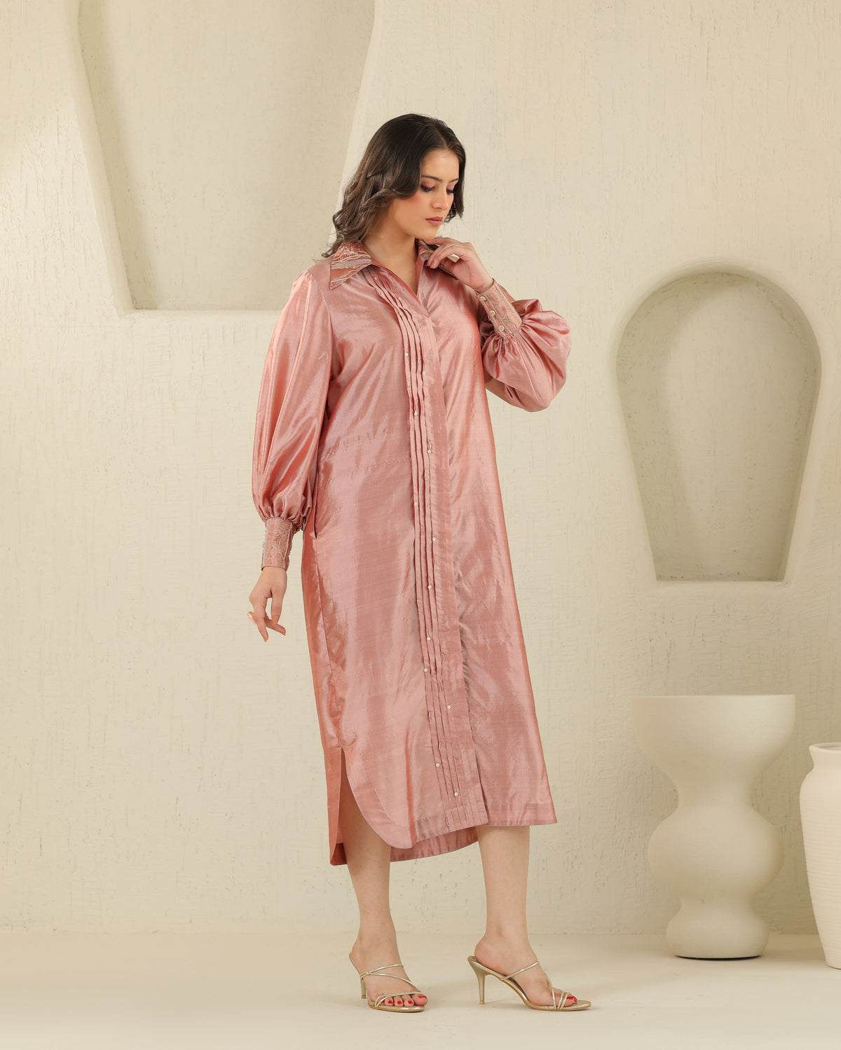 Pintuck Silk Dress / Set - Tea Rose