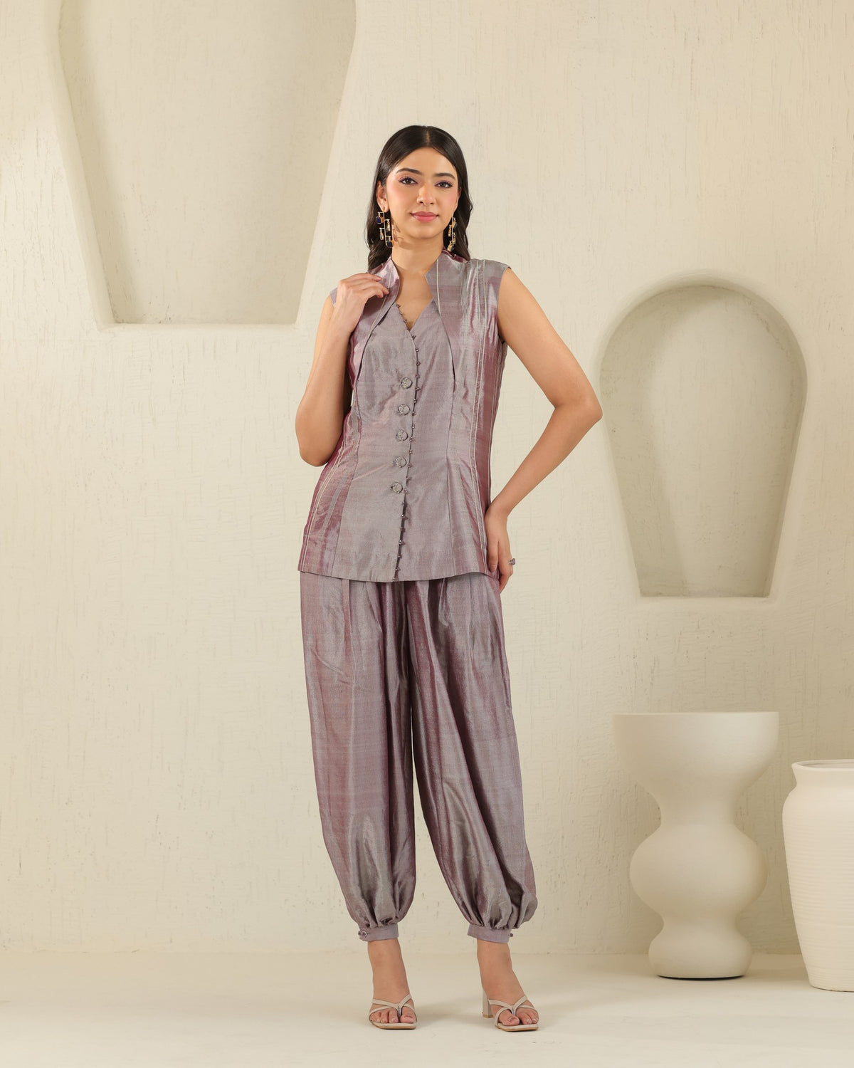 Structural Vest Silk Set - Plum Ash