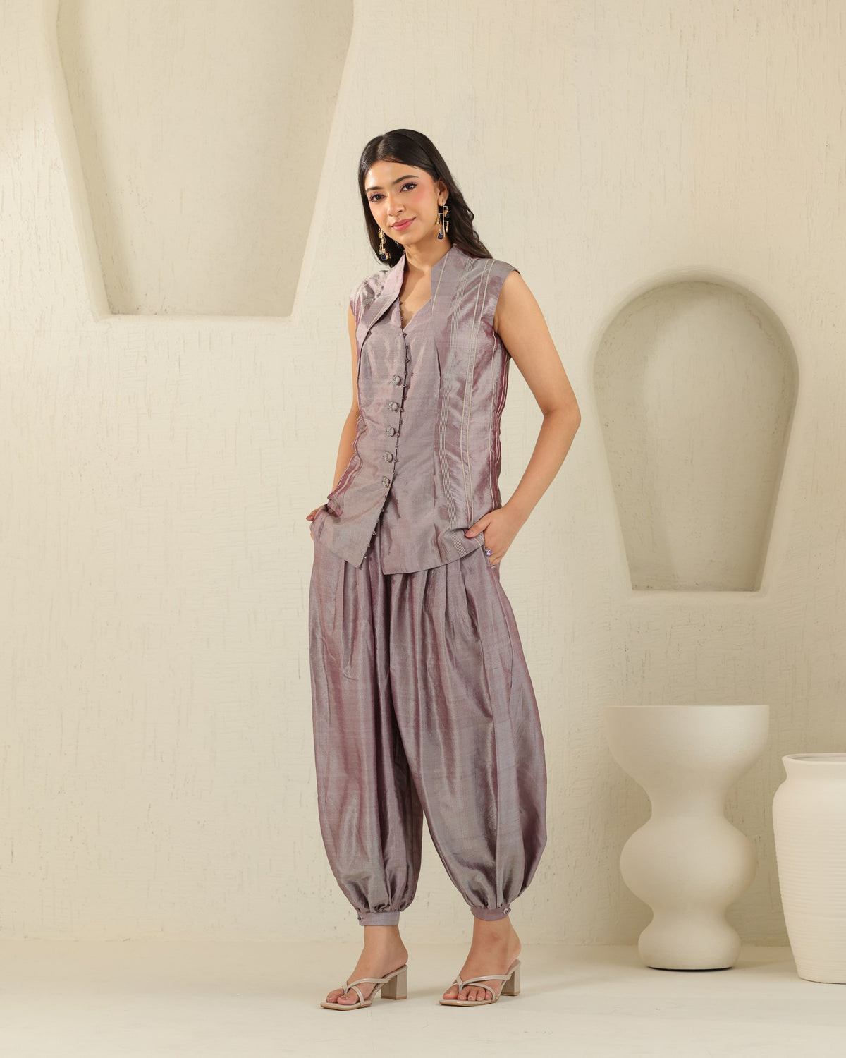 Structural Vest Silk Set - Plum Ash